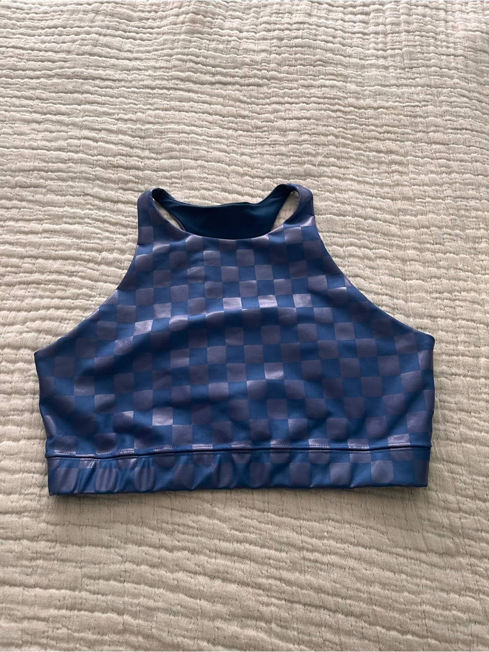 Peloton Blue Checkerprint Activewear sport bra